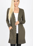 Thigh-Length Snap Button Cardigan