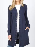 Thigh-Length Snap Button Cardigan